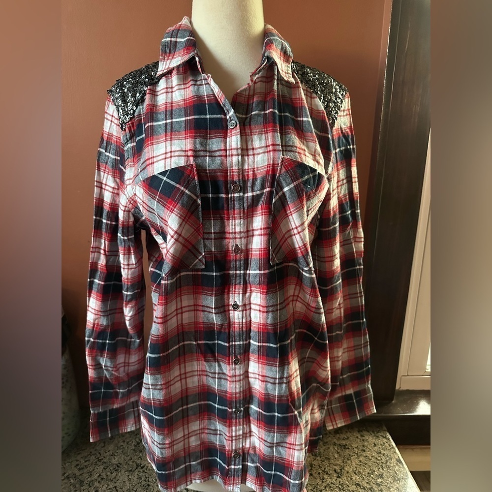 NWT Bethany Mota flannel with sequence shoulders from Aeropostale Size Medium